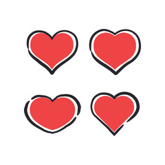 Hand drawn heart icons. Heart doodle collection for valentine's day. Wedding and love decoration elements.