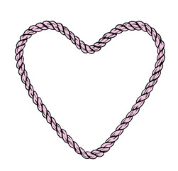 Heart shaped rope frame illustration. Vector border decoration.