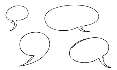 Hand drawn set of speech bubbles, digitally created on a tablet. Vector illustration.
