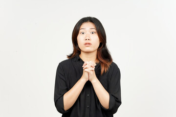 Begging to say sorry of Beautiful Asian Woman Isolated On White Background