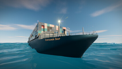 Container ship in the ocean.Shipping transportation 3d rendering conceptual.