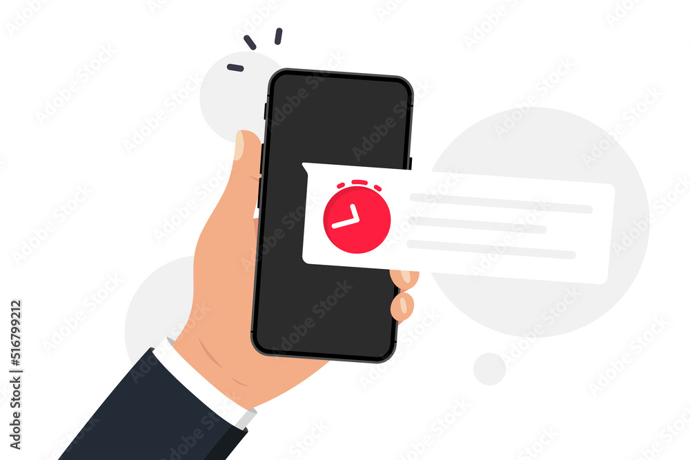 Poster smartphone with notification on screen. new reminder on the phone. alert notification with alarm clo