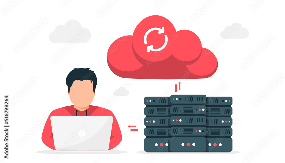 Aufkleber Online Cloud computing. Data Center. Web hosting service. Database for documents and file. Cloud storage. Upload and download data, file management. Data transfering, backup. Vector illustration