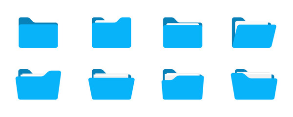Folders icon. Folders with documents. Open folder and close folder. Document directory sign. Data office folder file. Set of flat icons folder for your web site design, app, UI. Vector illustration - obrazy, fototapety, plakaty