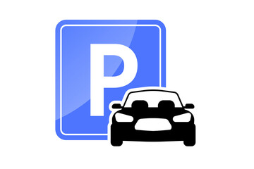 Car parking sign. Parking space icon. Parking lot. Car in the parking. Flat style, vector illustration. Web element
