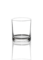 Empty cylindrical glass on a white background.