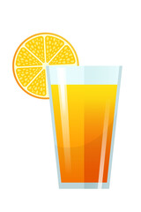 A glass of orange juice with a slice of fruit. Vector stock illustration