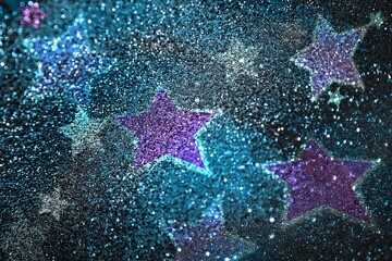 Purple Stars on a Teal Glitter Background