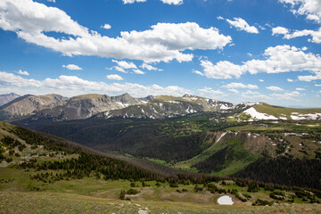 Fototapeta na wymiar The view of Rocky Mountain National Park from one of the scenic spots at a high elevation.