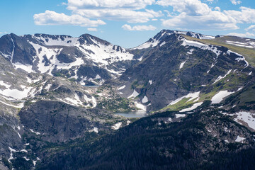 The view of Rocky Mountain National Park from one of the scenic spots at a high elevation.