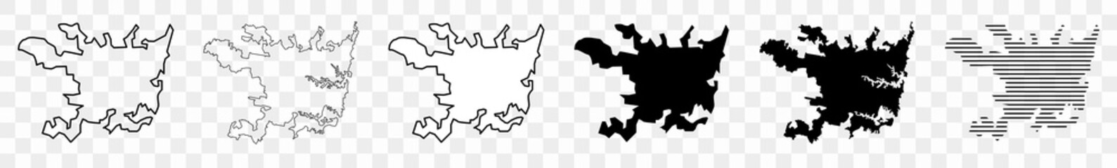 Sydney Map Black | Australian Town Border | Australia City | Transparent Isolated | Variations