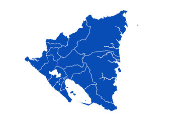 Nicaragua Map blue Color on White Backgound