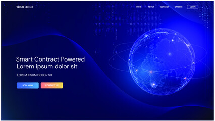 Digital globalization Landing page, point and line composed world map, representing the global, Global network connection, World Technology