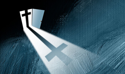 Cross of Jesus at the door abstract graphic background