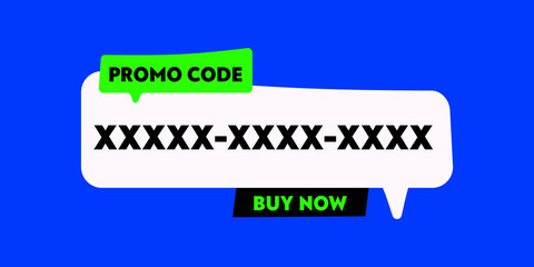 Promo code, coupon code label design. Use promo code and buy now. Geometric flat banner. Modern vector illustration.
