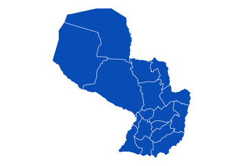 Paraguay Map blue Color on White Backgound