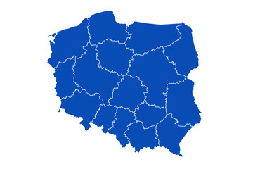 Poland Map blue Color on White Backgound