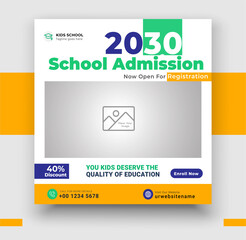 School admission social media post design template. Back to school online class banner layout.