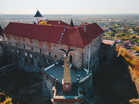 aerial view of palanok castle