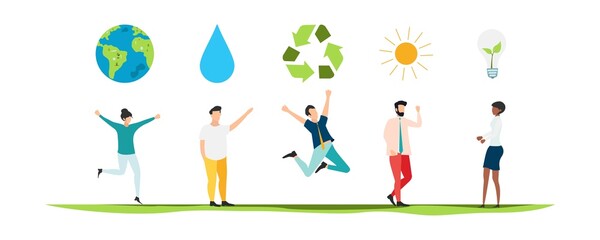 Eco. Save the planet. People live in an ecosystem. Saving eco life. Vector.