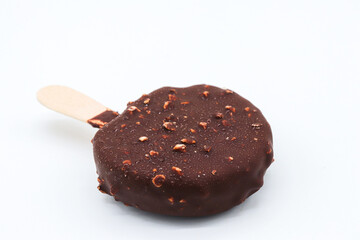 chocolate ice cream isolated round and with almond