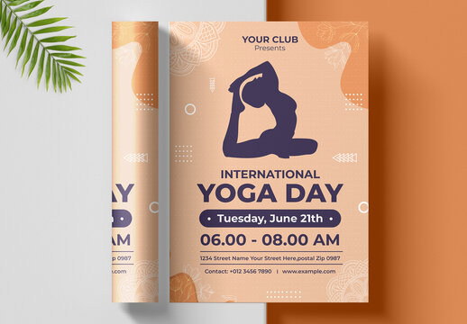 Yoga Flyer Layout with Illustrative Elements