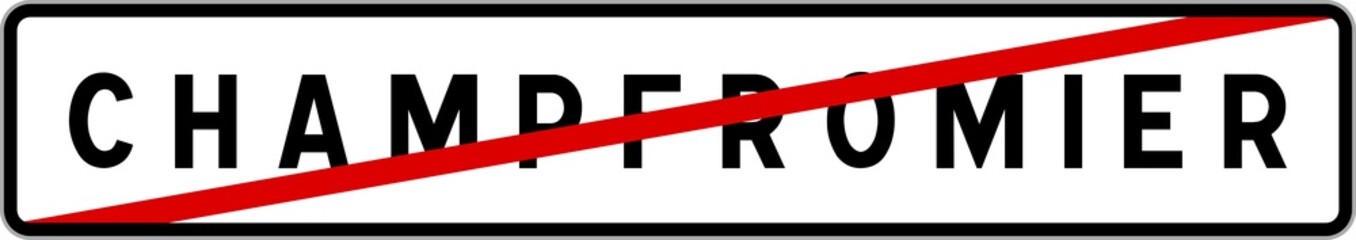 Obraz premium Panneau sortie ville agglomération Champfromier / Town exit sign Champfromier