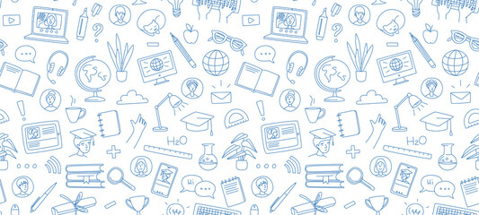 Learning online, e-learning video call chat with class. Distance education