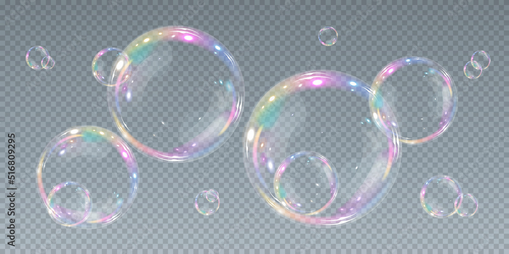 Wall mural bubble png. set of realistic soap bubbles. bubbles are located on a transparent background. vector f