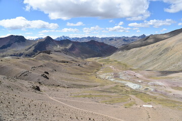 Rainbow Mountain Vinicunca (Montana de siete colores) and the valleys and landscapes around it in Peru