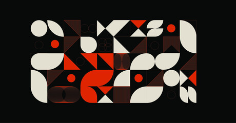 Universal trend background with geometric shapes and halftone textures. Minimalistic geometric pattern in Scandinavian style. Design elements for Magazine, leaflet, billboard, sale, advertising. © Dmytro Lobodenko