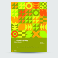 Abstract Bauhaus geometric pattern background, vector circle, triangle, and square lines color art design. Modern vertical mosaic banner vector.