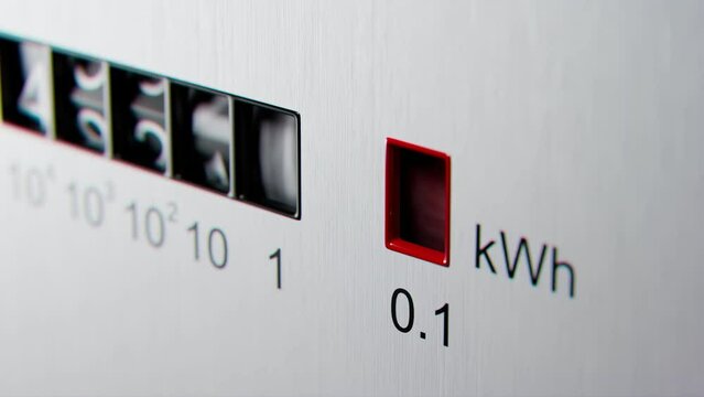 Close-up view of electrometer measuring electricity consumption. kWh counter.