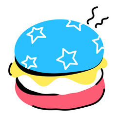 Independence food, flat sticker of burger 