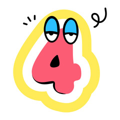 Handcrafted sticker of number four 