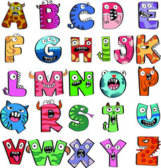 Cartoon Vector Illustration of Funny animals and monster Capital Letters Alphabet for Children's Education