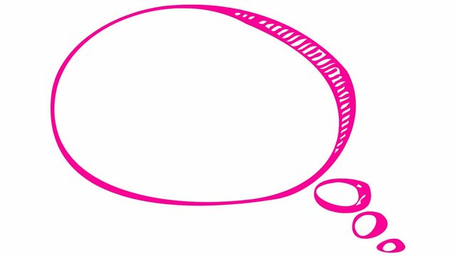 Animated pink speech cloud symbol in sketch style. Doodle with copy space. Looped video. Hand drawn vector illustrations isolated on green background.
