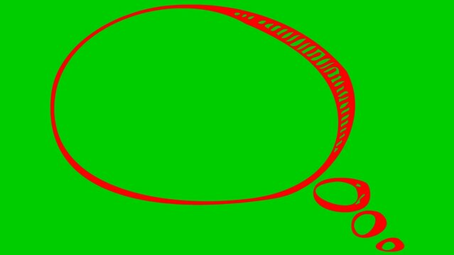 Animated red speech cloud symbol in sketch style. Doodle with copy space. Looped video. Hand drawn vector illustrations isolated on green background.
