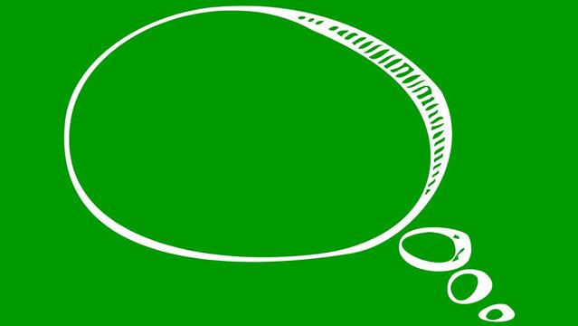Animated white speech cloud symbol in sketch style. Doodle with copy space. Looped video. Hand drawn vector illustrations isolated on green background.