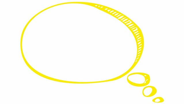 Animated yellow speech cloud symbol in sketch style. Doodle with copy space. Looped video. Hand drawn vector illustrations isolated on white background.