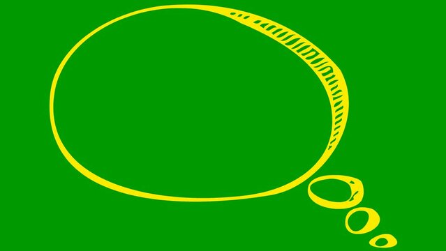 Animated yellow speech cloud symbol in sketch style. Doodle with copy space. Looped video. Hand drawn vector illustrations isolated on green background.