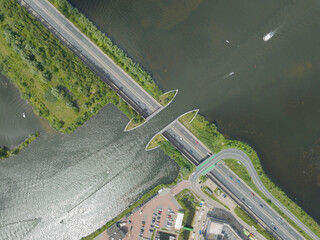 Aqueduct Veluwemeer near Harderwijk transport asphalt motorway road for traffic crossing underneath...