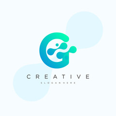 Initial Letter G Logo. Blue Gradient Linear Rounded Style with Connected Liquid Dots . Usable for Business Science and Technology Logos. Flat Vector Logo Design Template Element.