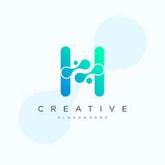 Initial Letter H Logo. Blue Gradient Linear Rounded Style with Connected Liquid Dots . Usable for Business Science and Technology Logos. Flat Vector Logo Design Template Element.