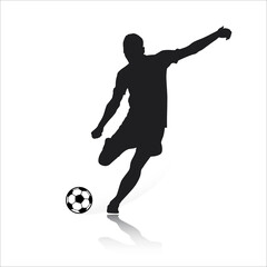 Obraz na płótnie Canvas Football Soccer player silhouette with ball. High quality isolated Logo. Sport player shooting on white background. Vector illustration