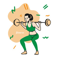 Fitness. The girl goes in for sports, in fitness clothes, lifts weights, sports style, doodl