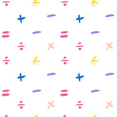 Seamless pattern for the day of knowledge in wax crayons on white isolated background.Holiday print,for the first school year hand drawn in doodle style with oil pastels.Design for wrapping paper.