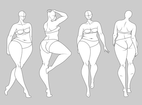 Plus Size Fashion Figure Templates. Exaggerated Croquis for Fashion Design and Illustration