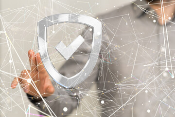 shield protection concept holding in hand 3d