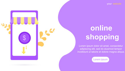 Illustration of online shopping concept for web banner design, vector flat illustration, online shopping, buying and selling, for web pages.